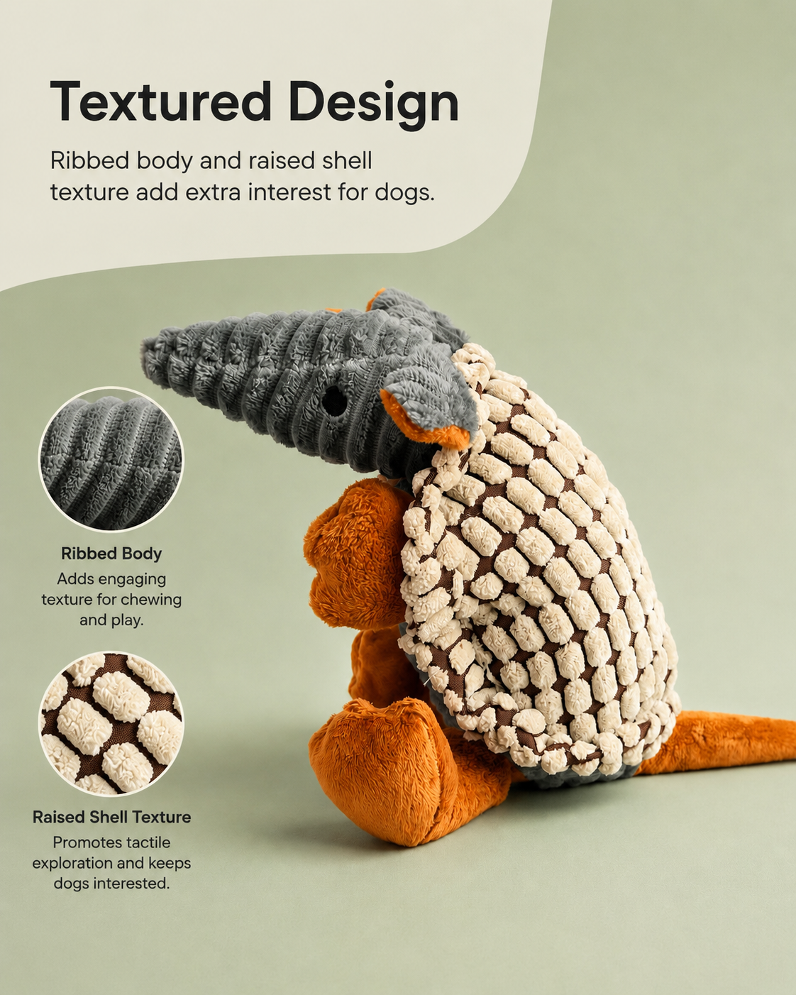 Sir Snout-a-Lot the Anteater Plush Dog Toy – Soft Squeaky Corduroy Dog Toy with Textured Shell & PP Cotton Filling – Cute Plush Toy for Gentle Chewing, Fetch, Carrying & Indoor Play