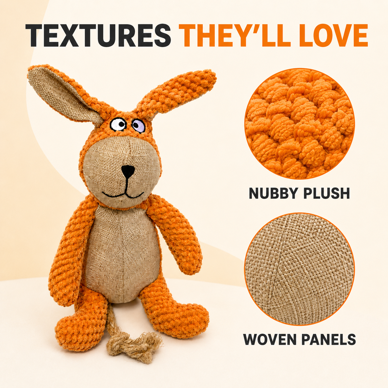 LOVABLE LIVINGS Floppy Plush Dog Toy with Rope Tail – Soft Toy for Fetching, Shaking & Cuddling