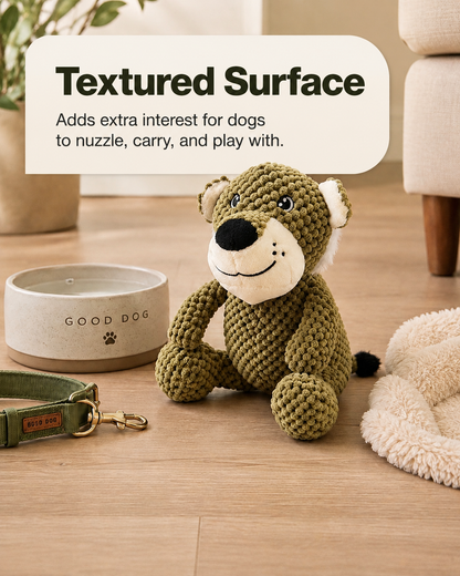 Leo the Lounge Lion Plush Dog Toy – Soft Squeaky Lion Toy for Dogs with Bubble Plush Texture & PP Cotton Filling – Cute Cuddly Dog Toy for Gentle Chewing, Carrying, Fetching & Indoor Play