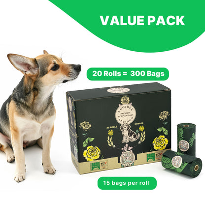 LOVABLE LIVINGS 100% Compostable & Fully Biodegradable Dog Poop Bags - Green - unscented