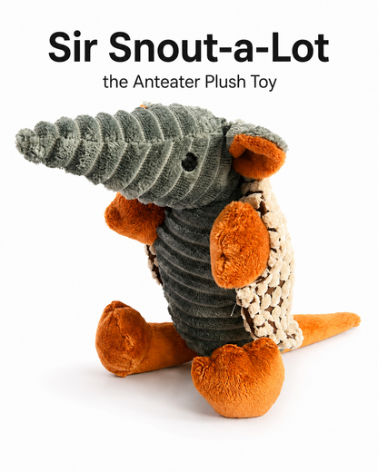 Sir Snout-a-Lot the Anteater Plush Dog Toy – Soft Squeaky Corduroy Dog Toy with Textured Shell & PP Cotton Filling – Cute Plush Toy for Gentle Chewing, Fetch, Carrying & Indoor Play