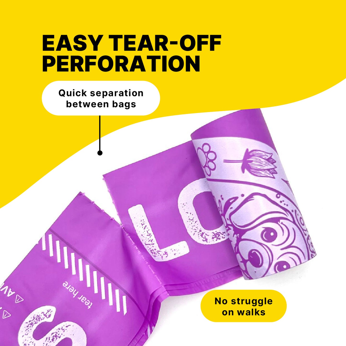 LOVABLE LIVINGS  100% Compostable & Fully Biodegradable Dog Poop Bags - Purple - Lavender scented