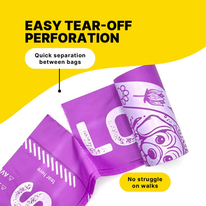 LOVABLE LIVINGS  100% Compostable & Fully Biodegradable Dog Poop Bags - Purple - Lavender scented