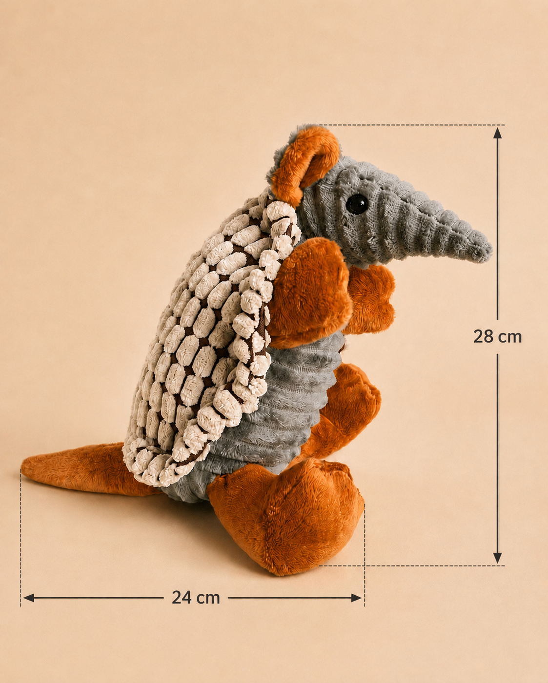 Sir Snout-a-Lot the Anteater Plush Dog Toy – Soft Squeaky Corduroy Dog Toy with Textured Shell & PP Cotton Filling – Cute Plush Toy for Gentle Chewing, Fetch, Carrying & Indoor Play