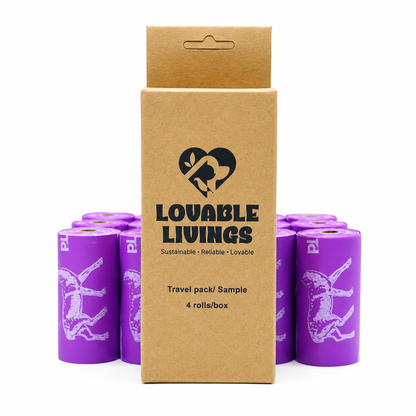 Lovable Livings Sample Pack Lavender scented Compostable Dog Poop Bags – 56 Bags, Cornstarch-Based, 18 Micron Thick, Leak-Proof, Eco-Friendly Pet Waste Bags- Test It Before Full Pack Purchase