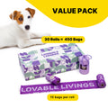 LOVABLE LIVINGS  100% Compostable & Fully Biodegradable Dog Poop Bags - Purple - Lavender scented