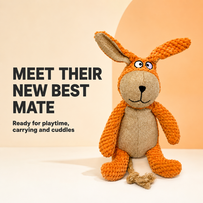LOVABLE LIVINGS Floppy Plush Dog Toy with Rope Tail – Soft Toy for Fetching, Shaking & Cuddling