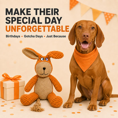 LOVABLE LIVINGS Floppy Plush Dog Toy with Rope Tail – Soft Toy for Fetching, Shaking & Cuddling