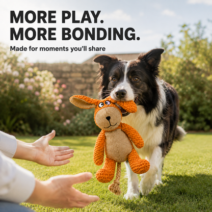 LOVABLE LIVINGS Floppy Plush Dog Toy with Rope Tail – Soft Toy for Fetching, Shaking & Cuddling