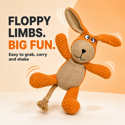 LOVABLE LIVINGS Floppy Plush Dog Toy with Rope Tail – Soft Toy for Fetching, Shaking & Cuddling