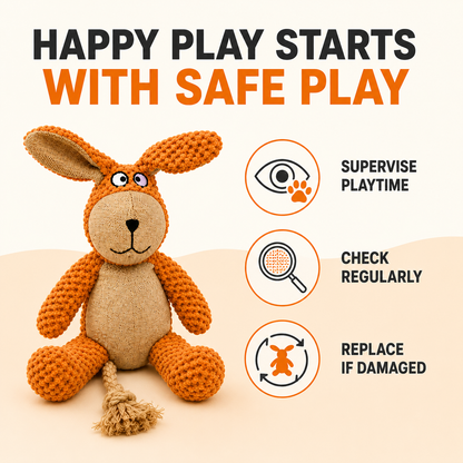 LOVABLE LIVINGS Floppy Plush Dog Toy with Rope Tail – Soft Toy for Fetching, Shaking & Cuddling