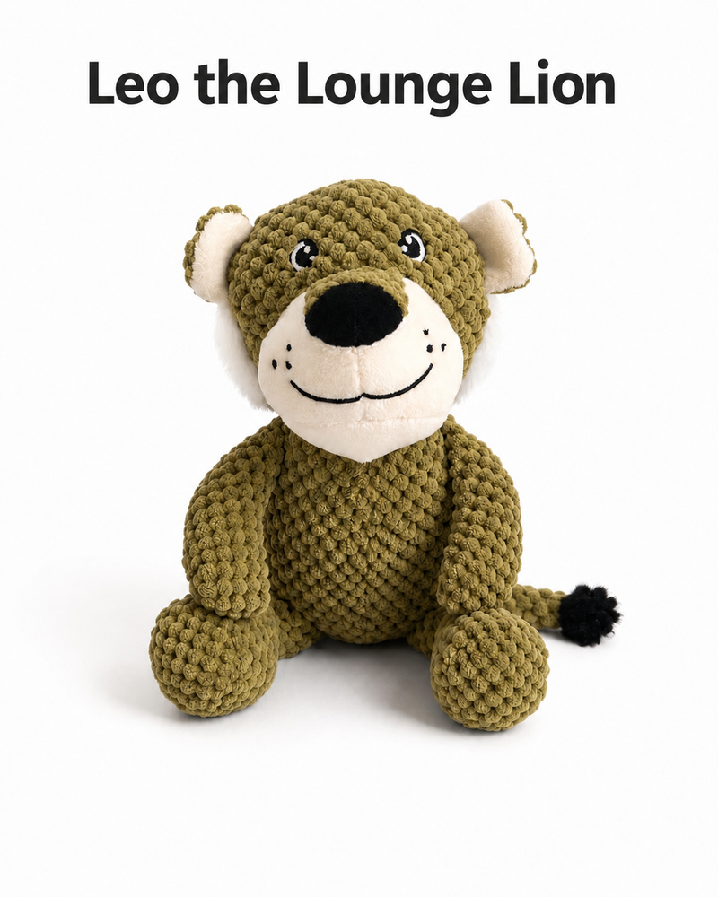 Leo the Lounge Lion Plush Dog Toy – Soft Squeaky Lion Toy for Dogs with Bubble Plush Texture & PP Cotton Filling – Cute Cuddly Dog Toy for Gentle Chewing, Carrying, Fetching & Indoor Play