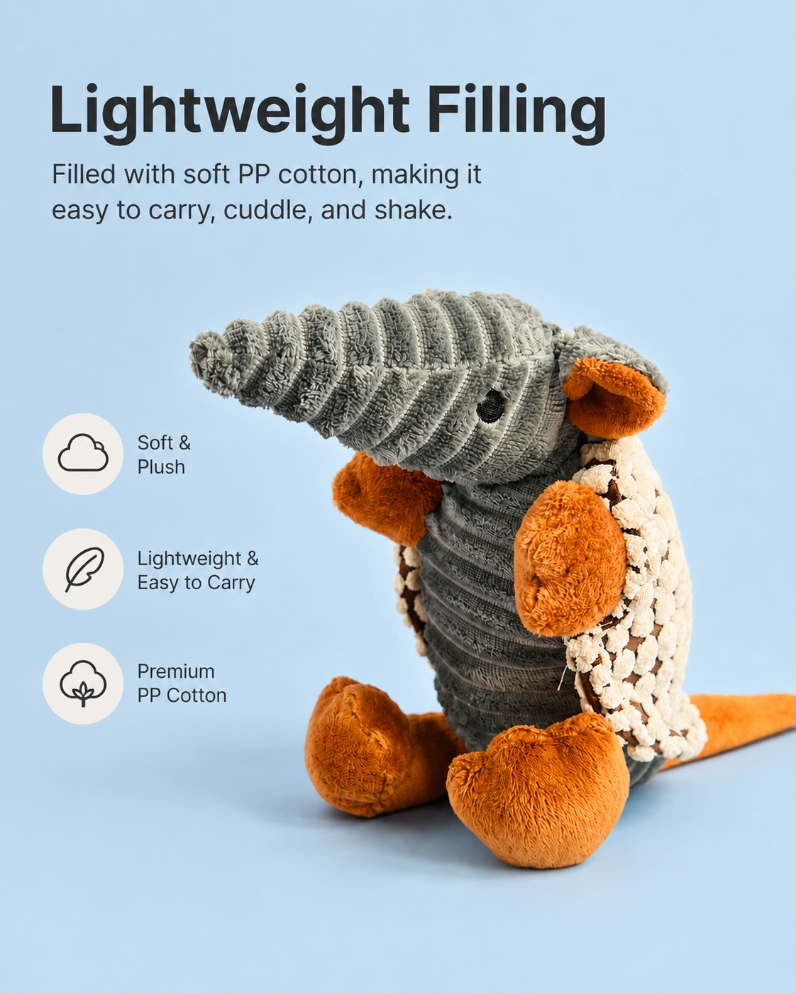 Sir Snout-a-Lot the Anteater Plush Dog Toy – Soft Squeaky Corduroy Dog Toy with Textured Shell & PP Cotton Filling – Cute Plush Toy for Gentle Chewing, Fetch, Carrying & Indoor Play