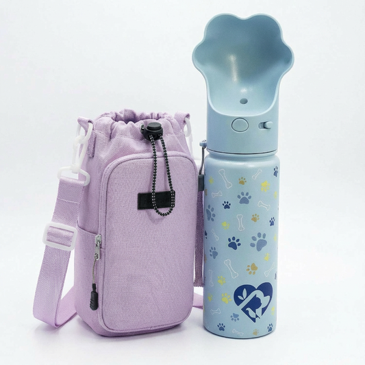PAWRA – 18oz/530ml Premium Double Wall/Insulated Stainless Steel Dog Water Bottle With Carry Bag| Leak-Proof, Zero Waste, All-Season