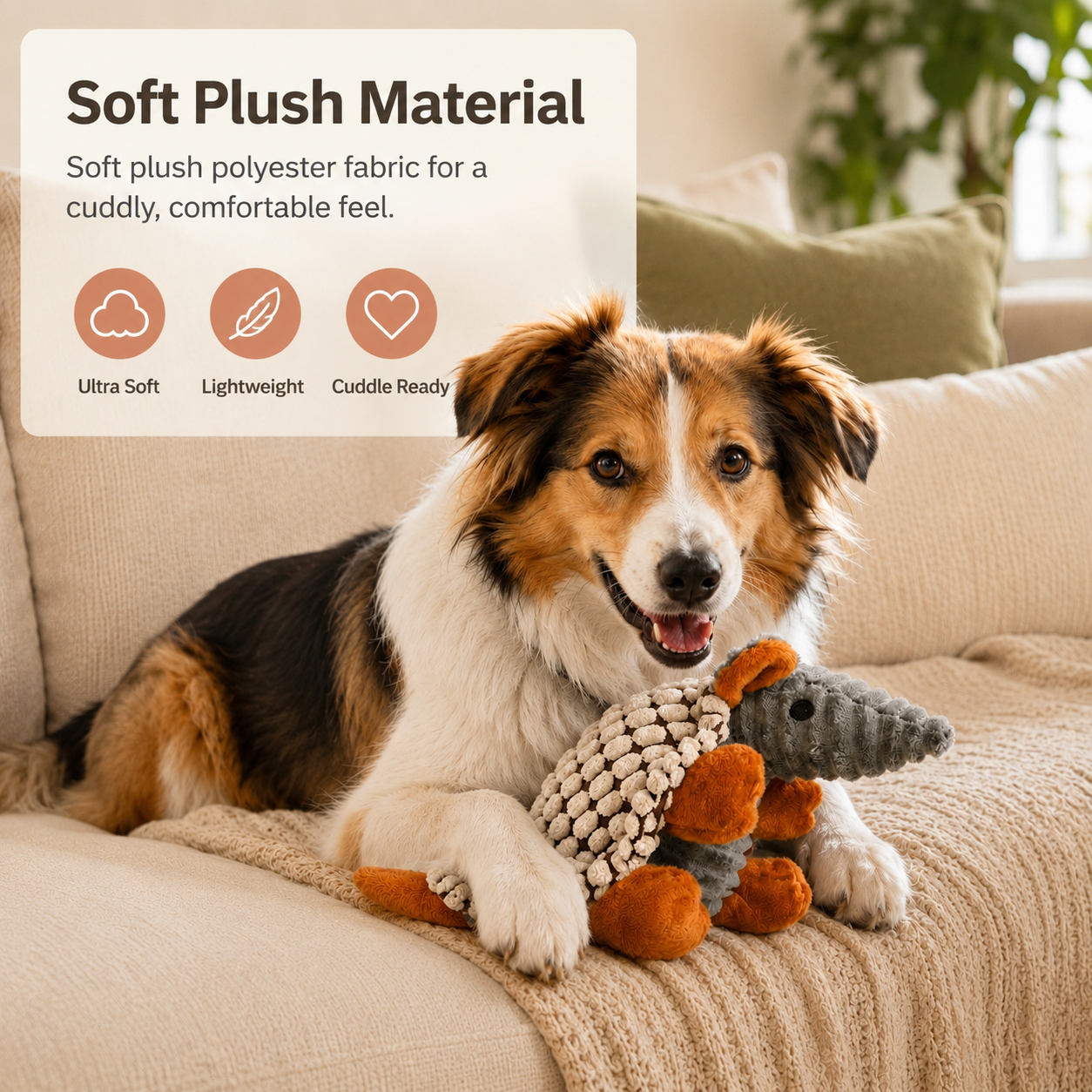 Sir Snout-a-Lot the Anteater Plush Dog Toy – Soft Squeaky Corduroy Dog Toy with Textured Shell & PP Cotton Filling – Cute Plush Toy for Gentle Chewing, Fetch, Carrying & Indoor Play