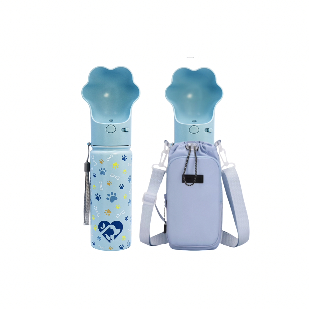 PAWRA – 18oz/530ml Premium Double Wall/Insulated Stainless Steel Dog Water Bottle With Carry Bag| Leak-Proof, Zero Waste, All-Season