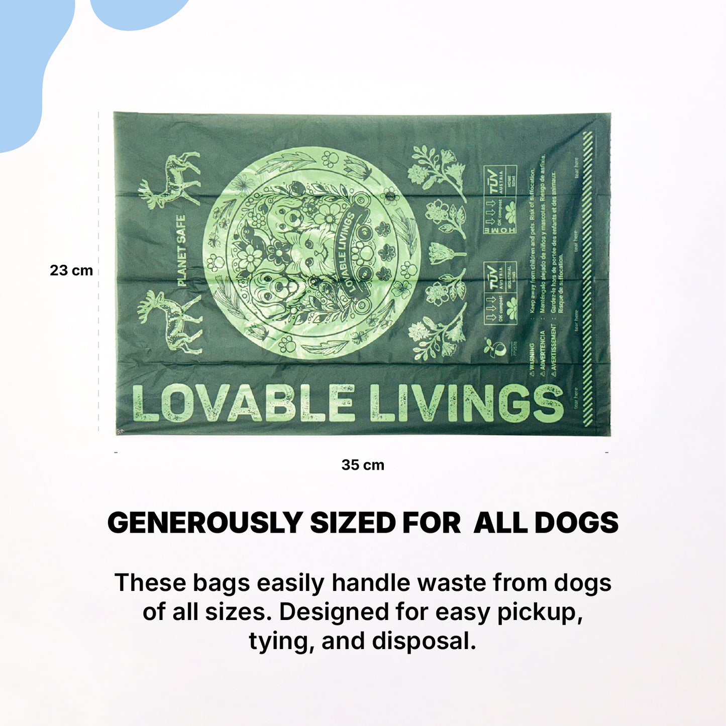 LOVABLE LIVINGS Compostable Poop Bags - Green - unscented