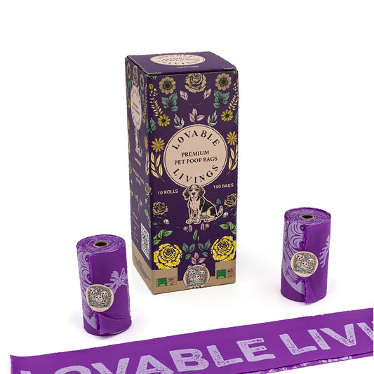 LOVABLE LIVINGS Compostable Poop Bags - Purple - Lavender scented