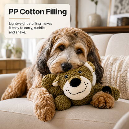 Leo the Lounge Lion Plush Dog Toy – Soft Squeaky Lion Toy for Dogs with Bubble Plush Texture & PP Cotton Filling – Cute Cuddly Dog Toy for Gentle Chewing, Carrying, Fetching & Indoor Play