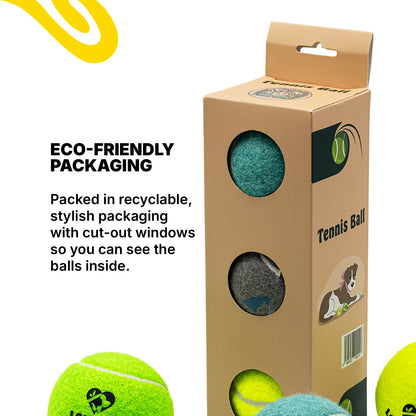 LOVABLE LIVINGS Dog Tennis Ball Box – 2 Durable Rubber Balls + 1 Squeaky Ball for Fetch & Play