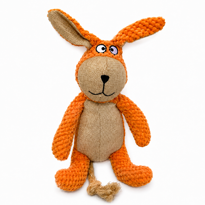 LOVABLE LIVINGS Floppy Plush Dog Toy with Rope Tail – Textured Soft Toy for Fetching, Carrying, Shaking and Cuddling – Interactive Pet Toy for Small, Medium & Large Dogs