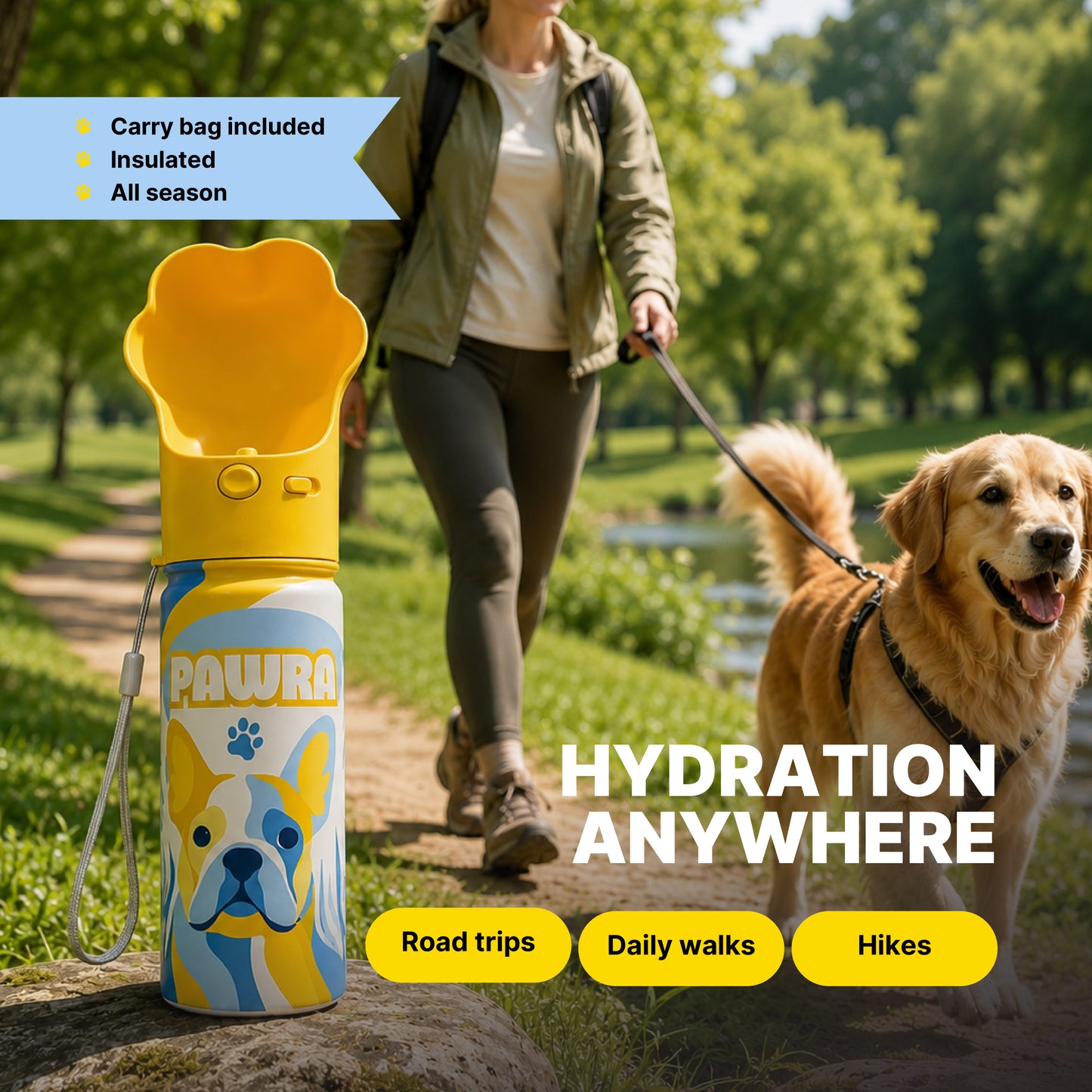 Insulated Dog Water Bottle - Yellow #Yellow