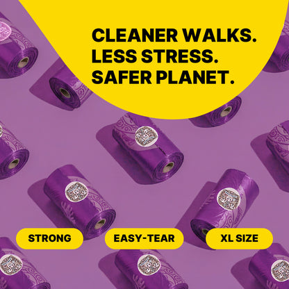 LOVABLE LIVINGS  100% Compostable & Fully Biodegradable Dog Poop Bags - Purple - Lavender scented