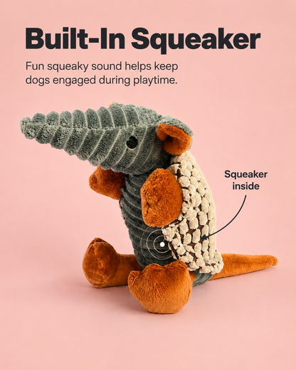 Sir Snout-a-Lot the Anteater Plush Dog Toy – Soft Squeaky Corduroy Dog Toy with Textured Shell & PP Cotton Filling – Cute Plush Toy for Gentle Chewing, Fetch, Carrying & Indoor Play