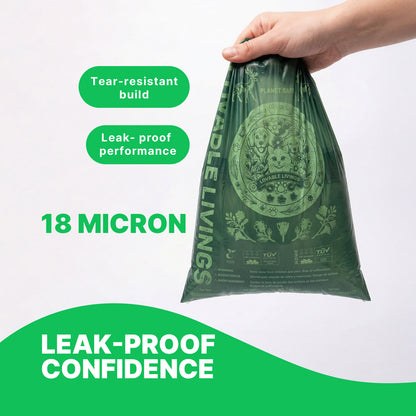 LOVABLE LIVINGS 100% Compostable & Fully Biodegradable Dog Poop Bags - Green - unscented