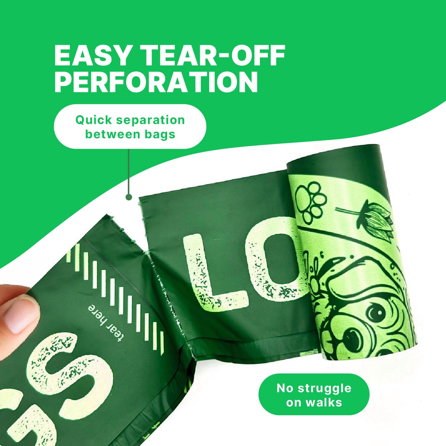 LOVABLE LIVINGS 100% Compostable & Fully Biodegradable Dog Poop Bags - Green - unscented