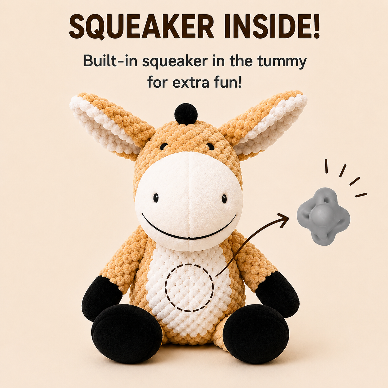 LOVABLE LIVINGS Squeaky Plush Dog Toy for Medium & Large Dogs – Soft Textured Cuddly Dog Toy with Built-In Squeaker – Durable Interactive Play & Comfort Toy