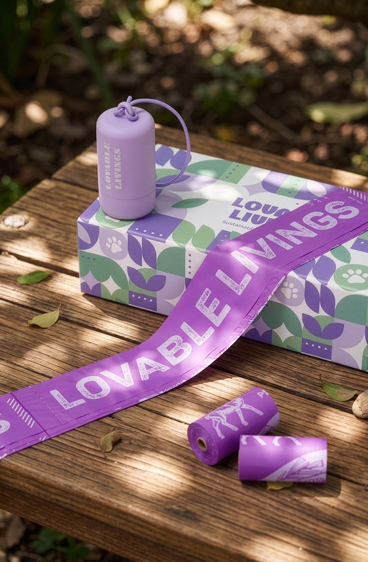 LOVABLE LIVINGS  100% Compostable & Fully Biodegradable Dog Poop Bags - Purple - Lavender scented